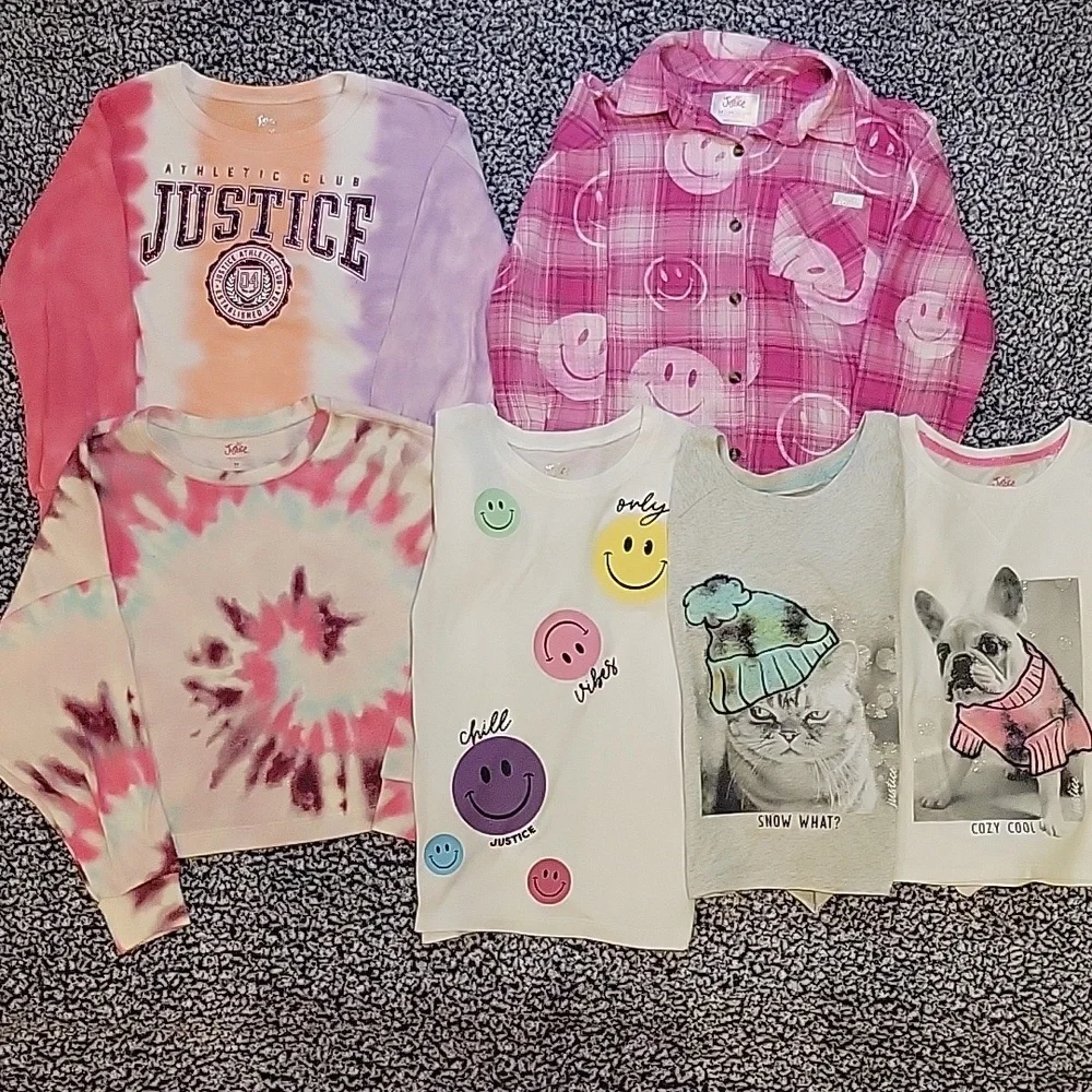 Justice Long Sleeve Top Bundle Flannel, Sweatshirts, T-shirts Girls Size 10